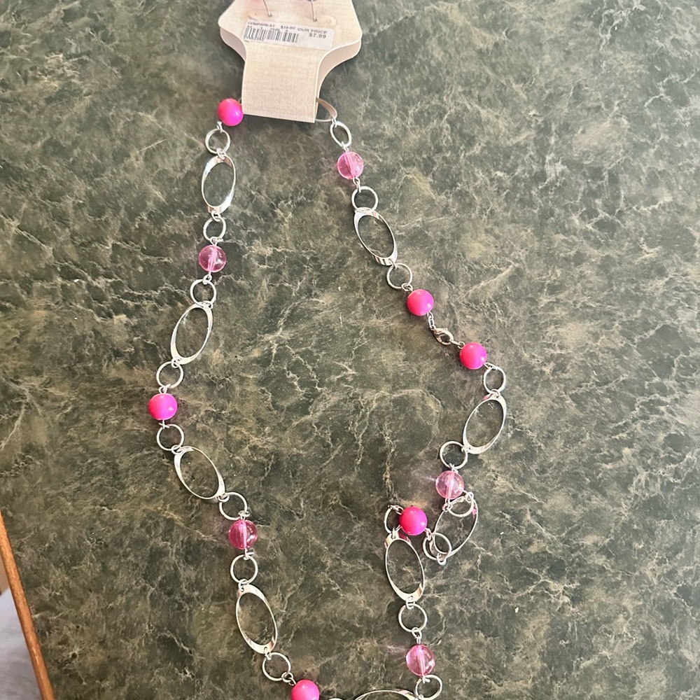 Elegant Pink and Silver Women's Necklace with earrings
